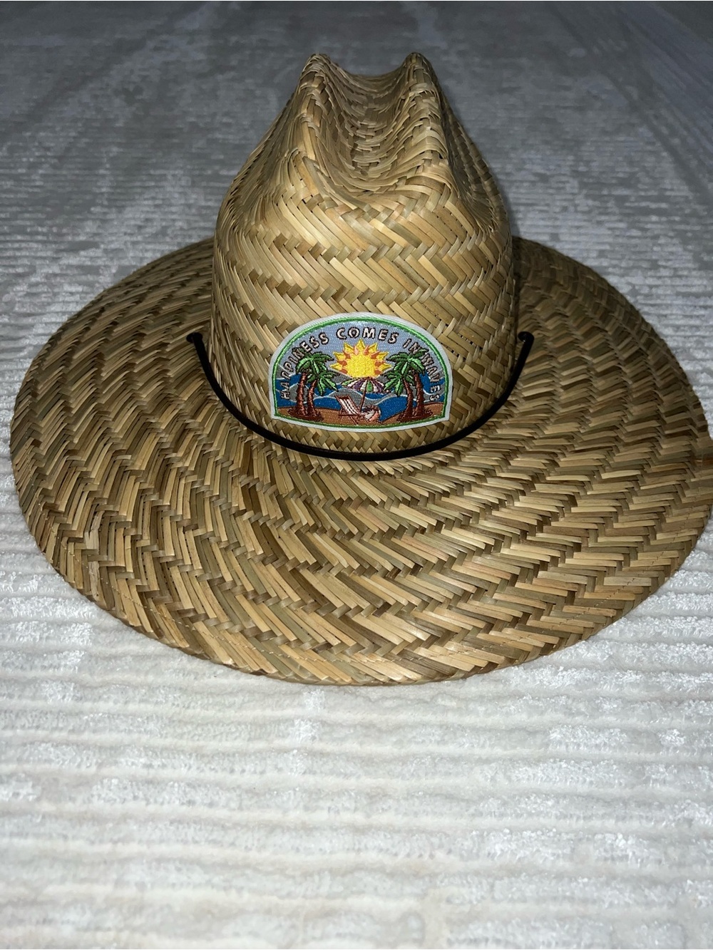 Anthropologie Natural Straw Sun Hat with Colorful Tropical Patch - Picture 2 of 9